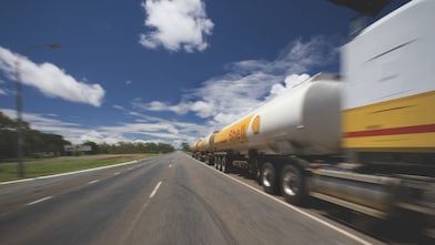 Shell bitumen tanker on the road