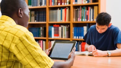 College students in library
