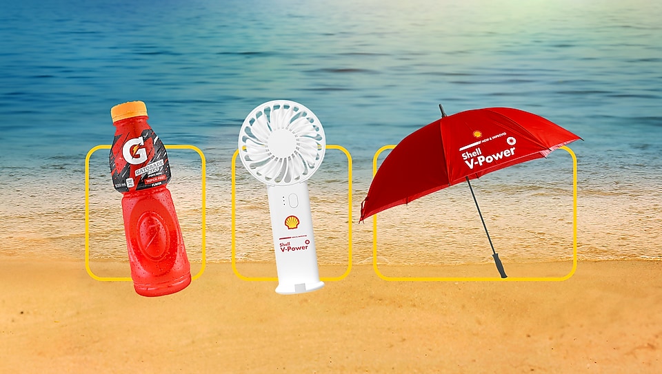 Fuel up your summer adventure with Shell! From March 27 to May 26, 2023, 4-wheeled Shell customers can cool down on the road with a 500mL Gatorade Tropical Fruit Flavor drink, a limited-edition USB-powered Shell V-Power fan, and a Shell V-Power umbrella for a minimum purchase of Shell fuels at participating Shell mobility stations nationwide.